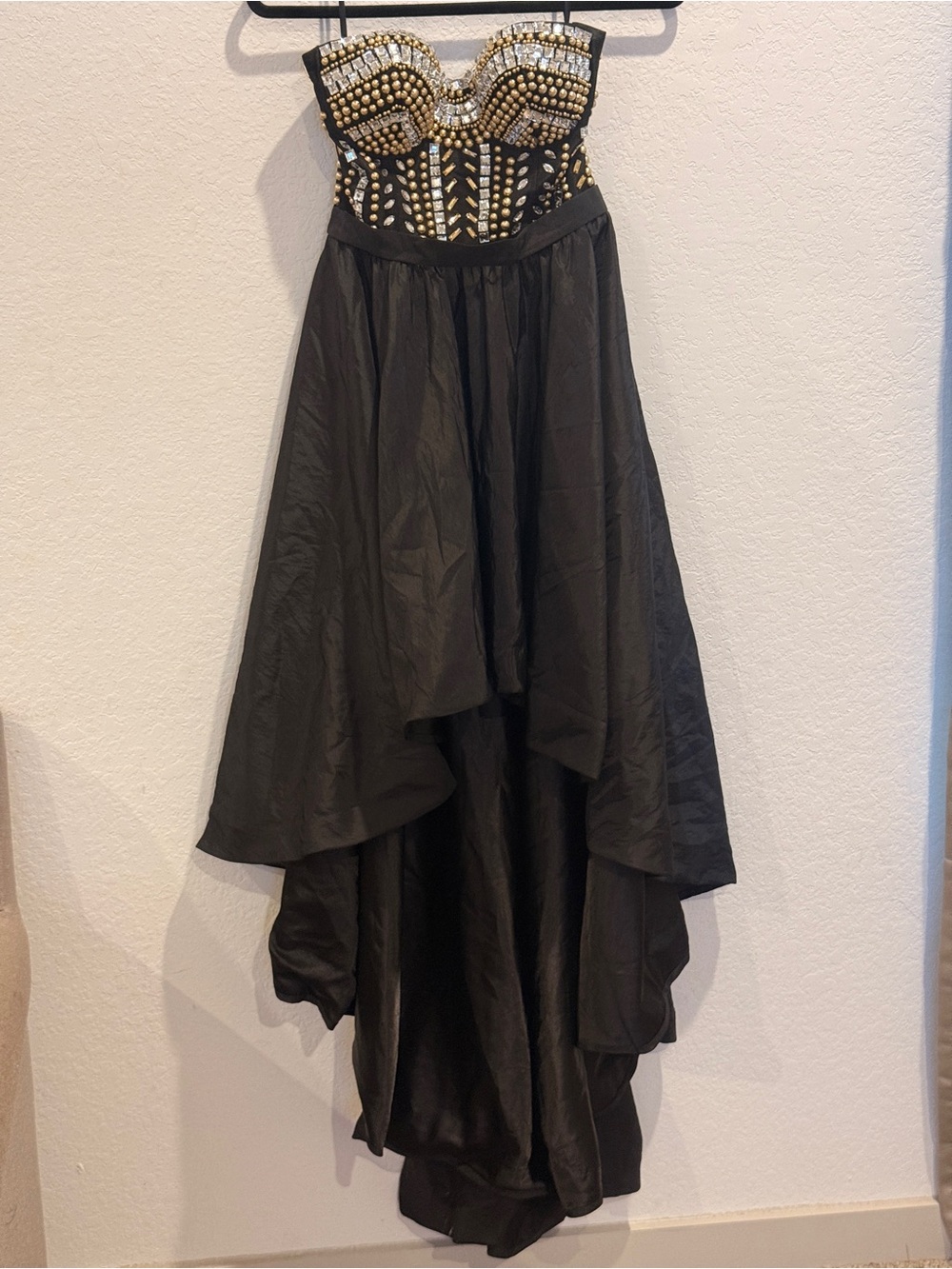bebe‎ Black High-Low Skirt with Gold & Silver Beaded Waist